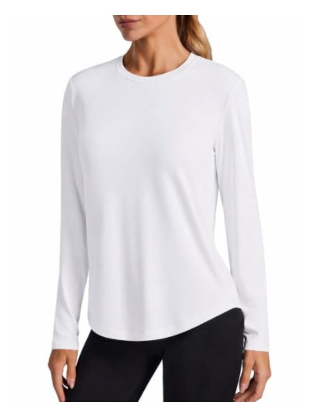 Long Sleeve Athletic T-Shirt UPF 50+ Moisture-Wicking Crew Neck Curved Hem